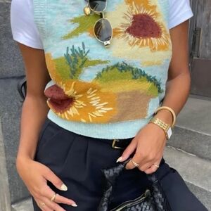 Pilcro Aqua Multi Floral Knit Sweater Vest